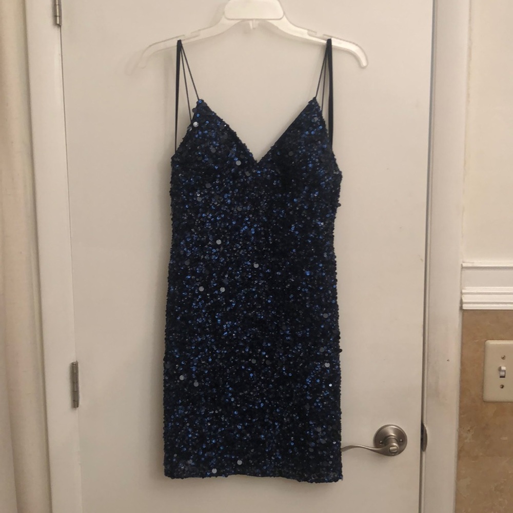 Adrianna Papell navy sequin mini dress